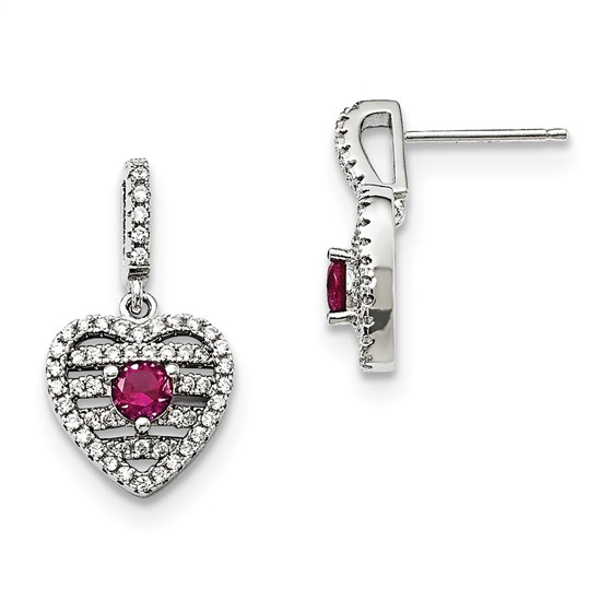 Sterling Silver Ruby & Zirconia Brilliant Embers Heart Earrings Sterling Silver Ruby & Zirconia Brilliant Embers Heart Earrings